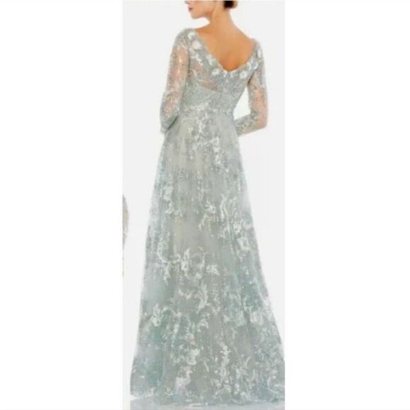Mac Duggal size 12 evening gown floral embroidered illusion long sleeve gown New - Picture 6 of 7